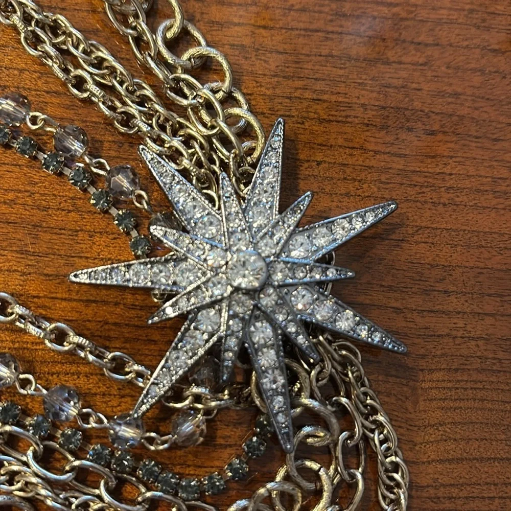 CN creations antique multi strands Goldtone crystal statement necklace Starburst
